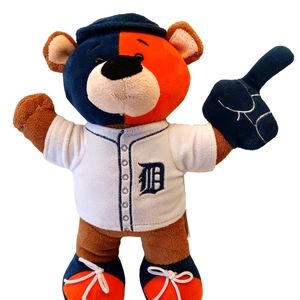 Plush Detroit Fan Bear w/ Fan Finger, Uniform, Cap and Sneakers Genuine MLB